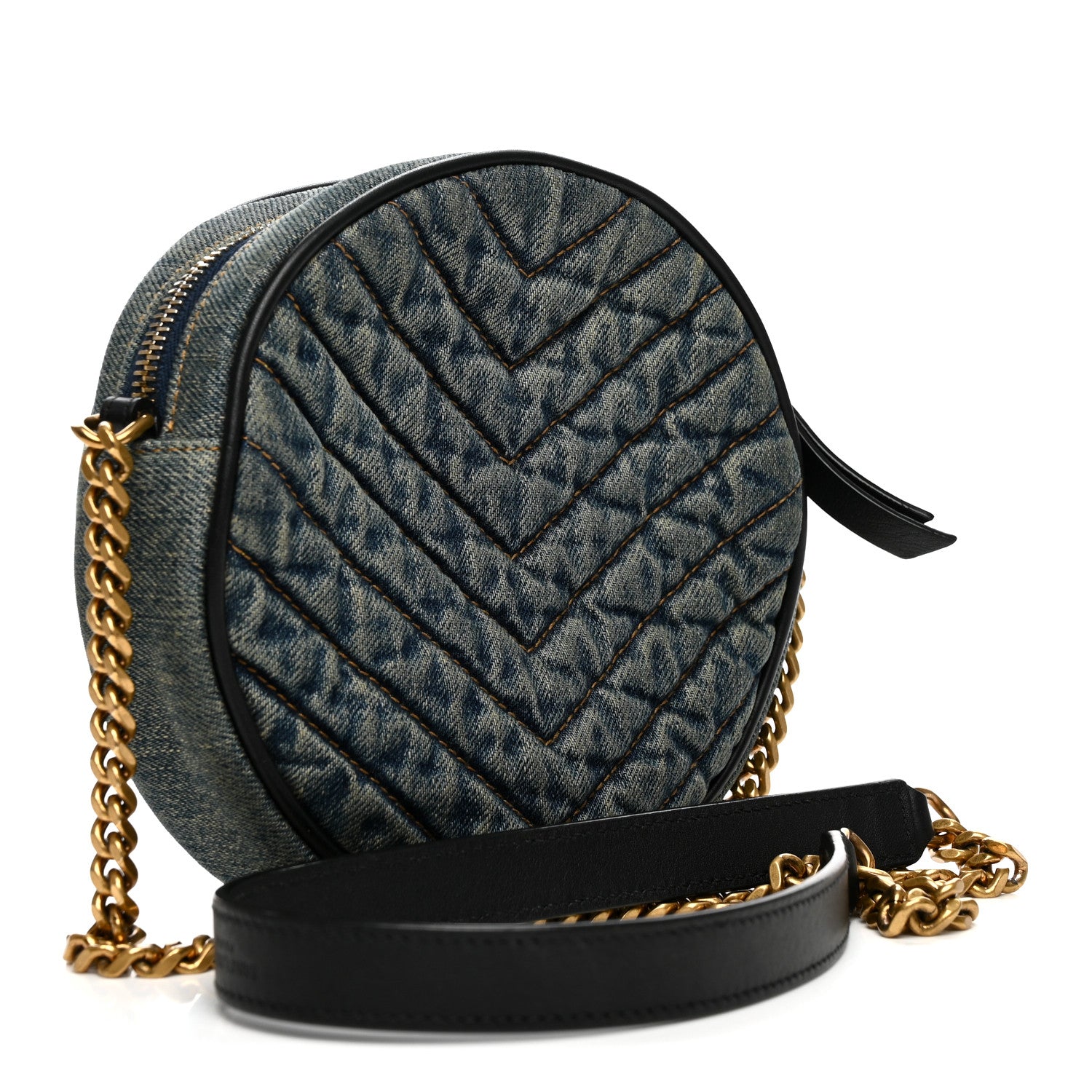 Saint Laurent Denim Quilted Monogram Round Crossbody Bag Rodeo Blue 2 of 10