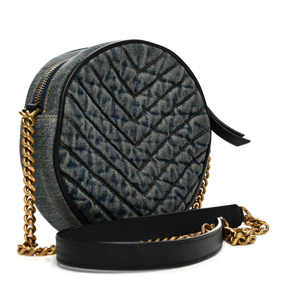 Saint Laurent Denim Quilted Monogram Round Crossbody Bag Rodeo Blue 2 of 10