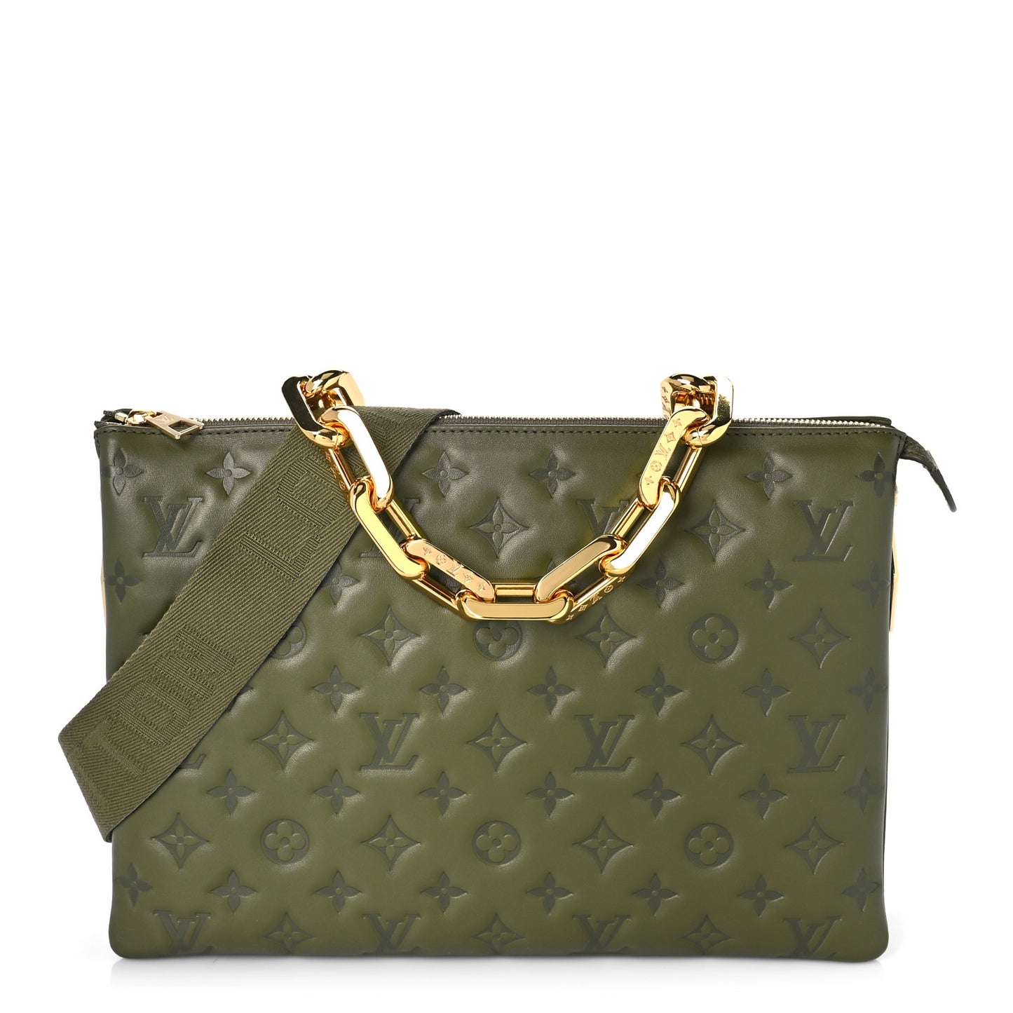 Lambskin Embossed Monogram Coussin MM Khaki
