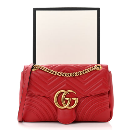 Gucci Calfskin Matelasse Medium GG Marmont Shoulder Bag Hibiscus Red 4 of 11
