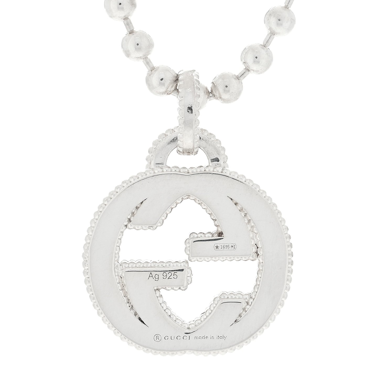 Sterling Silver Interlocking GG Pendant Beaded Necklace