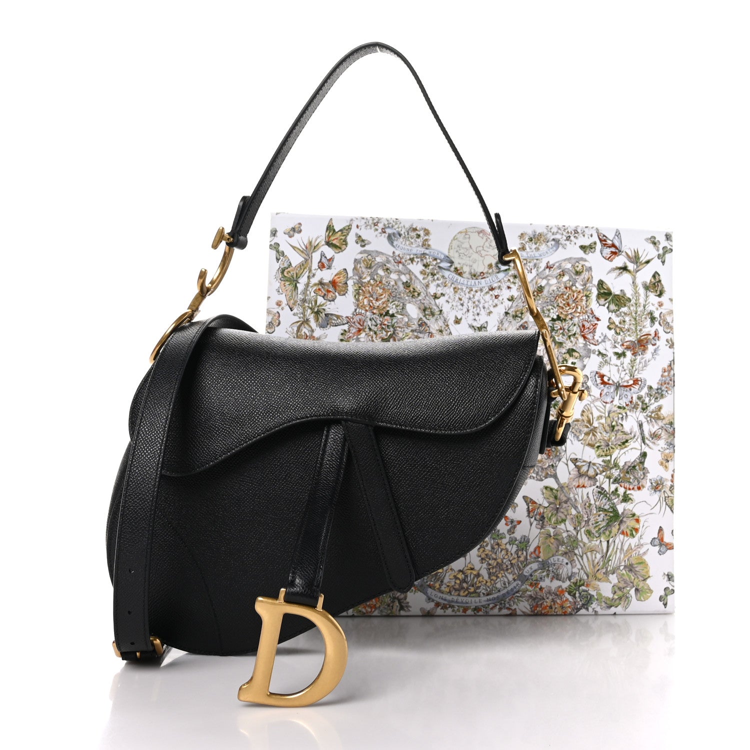 Christian Dior Grained Calfskin Saddle Bag With Strap Black 3 of 10