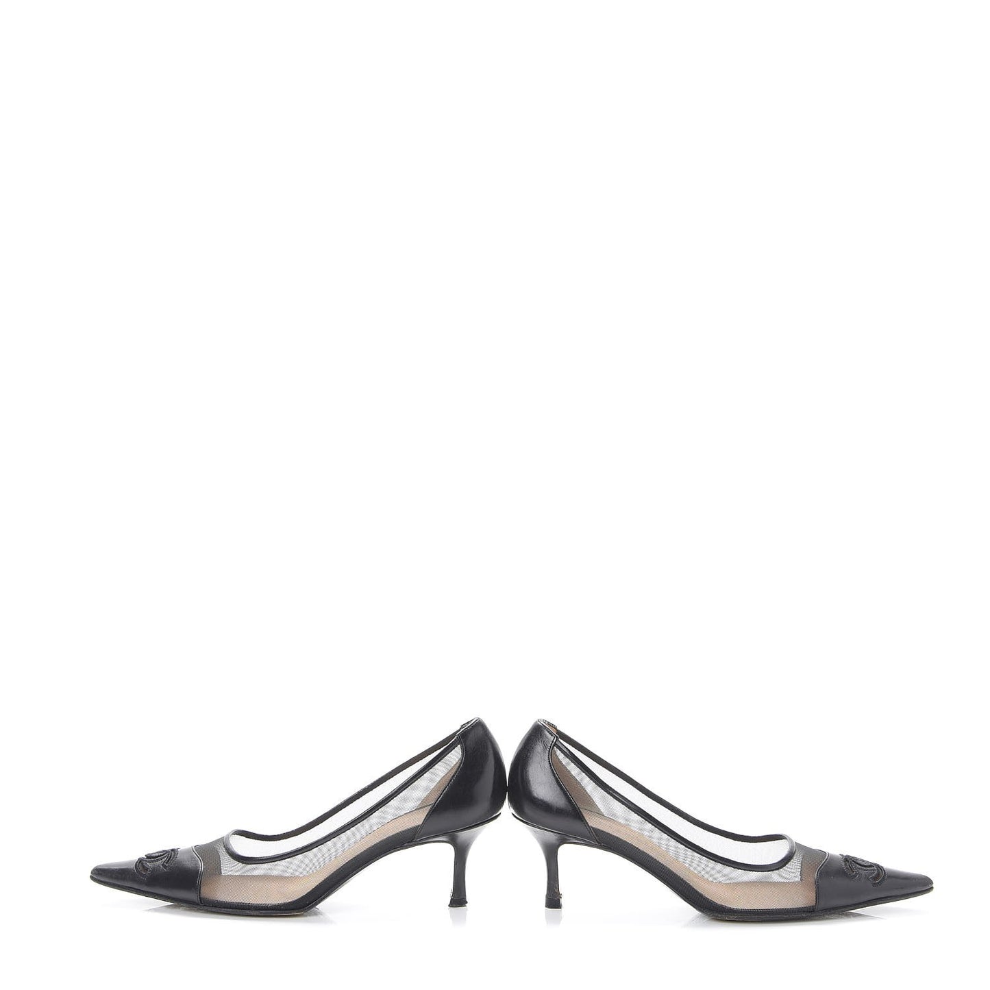 Lambskin Mesh CC Kitten Heels Pumps 38 Black