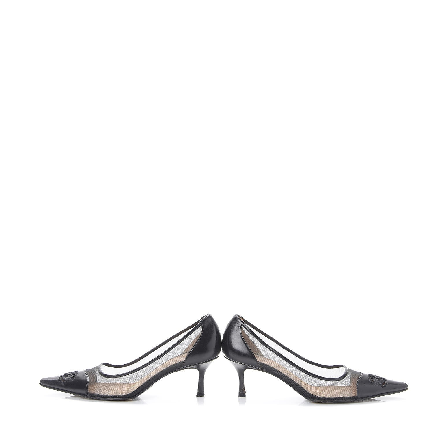 Chanel Lambskin Mesh CC Kitten Heels Pumps 38 Black 5 of 17
