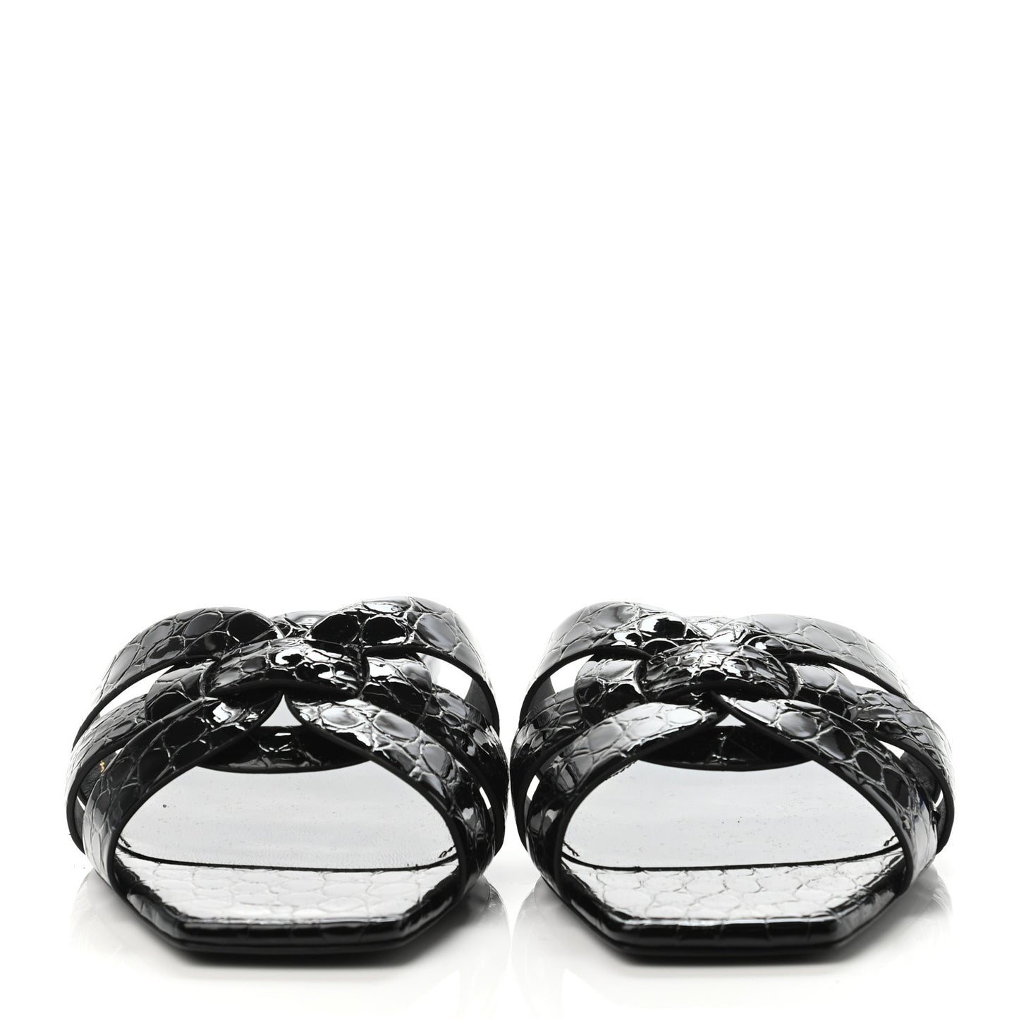 Patent Croc Embossed Nu Pied 05 Slide Sandals 35.5 Black