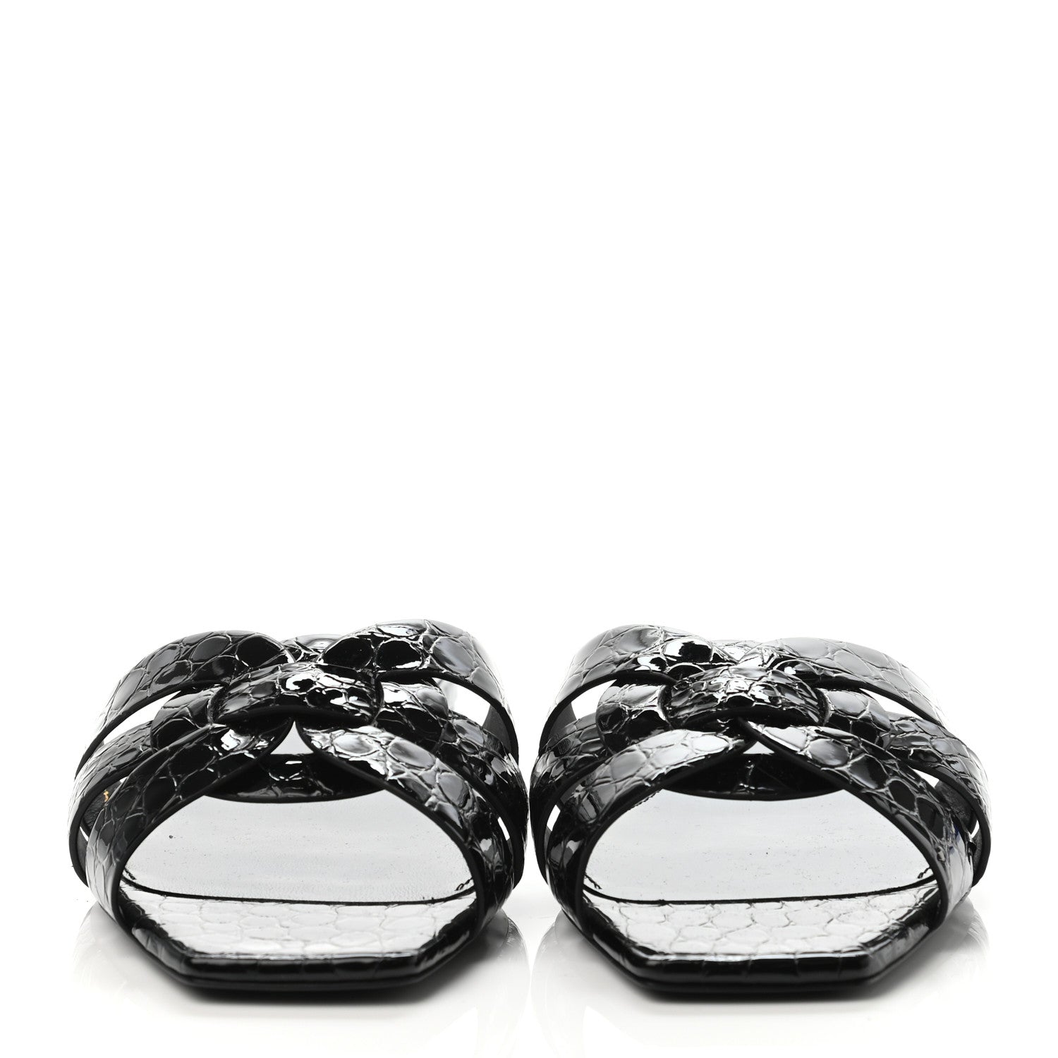 Saint Laurent Patent Croc Embossed Nu Pied 05 Slide Sandals 35.5 Black 2 of 4