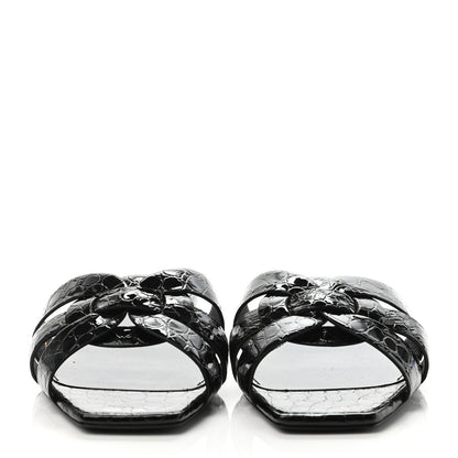 Saint Laurent Patent Croc Embossed Nu Pied 05 Slide Sandals 35.5 Black 2 of 4