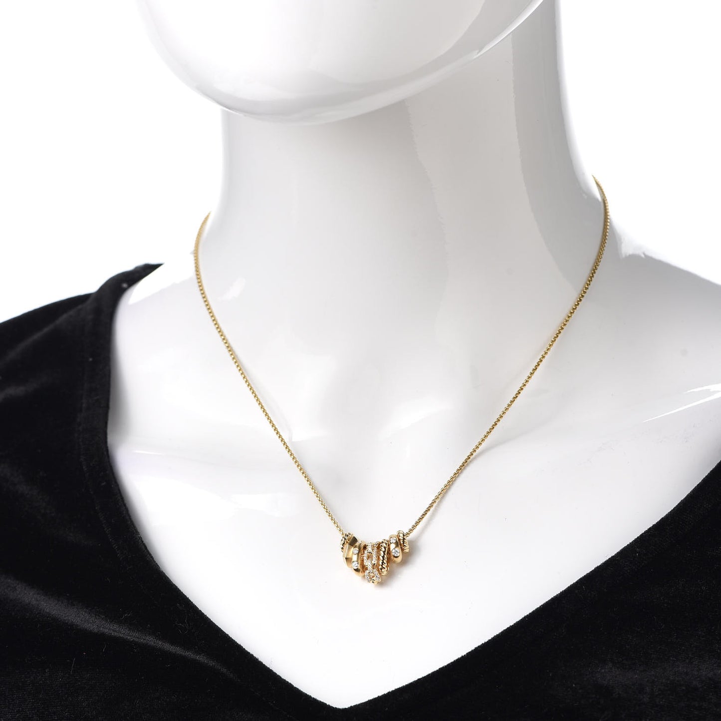 18K Yellow Gold Diamond Stax Rondelle Pendant Necklace