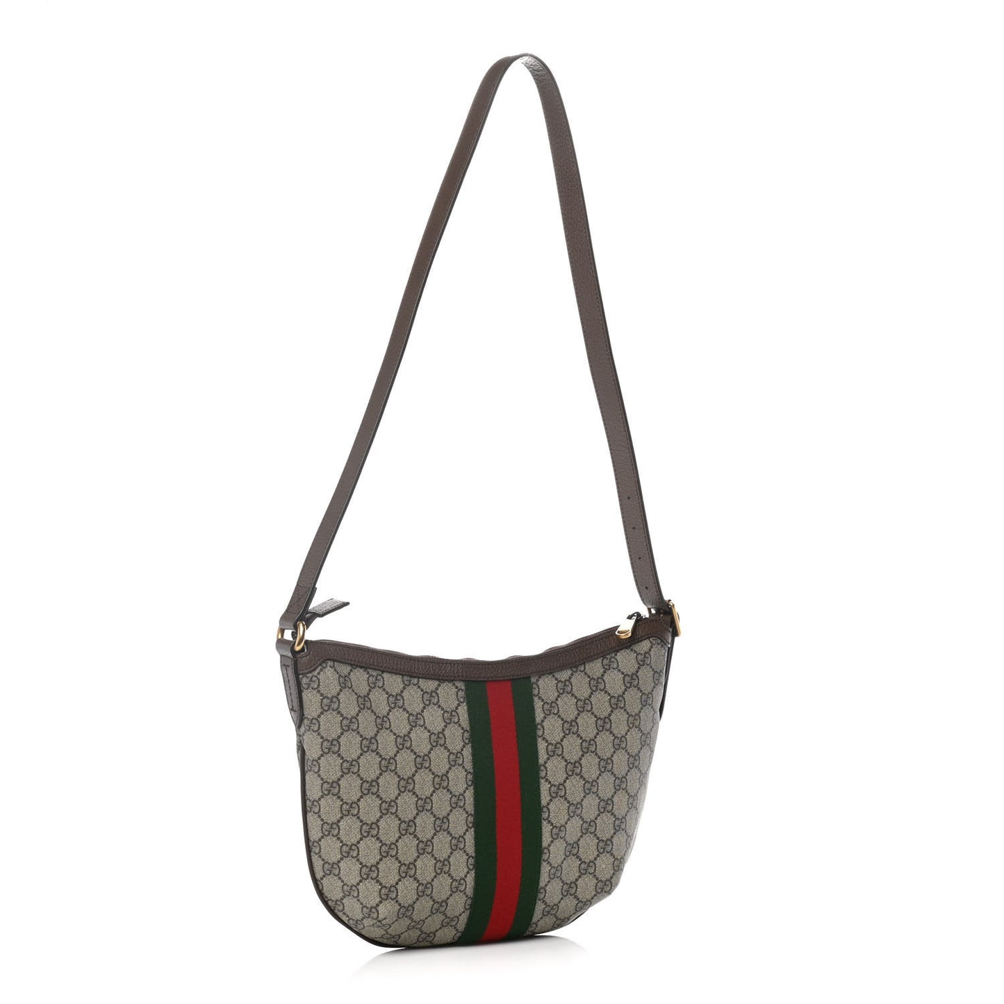 GG Supreme Monogram Web Small Ophidia Half Moon Hobo Brown