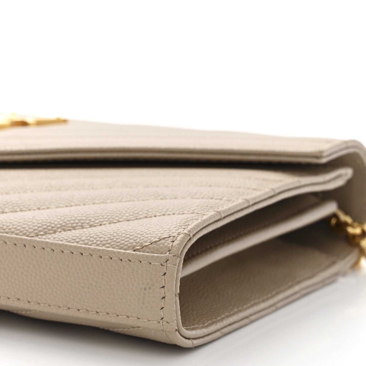 Saint Laurent Grain De Poudre Matelasse Chevron Monogram Chain Wallet Nude Powder 9 of 12