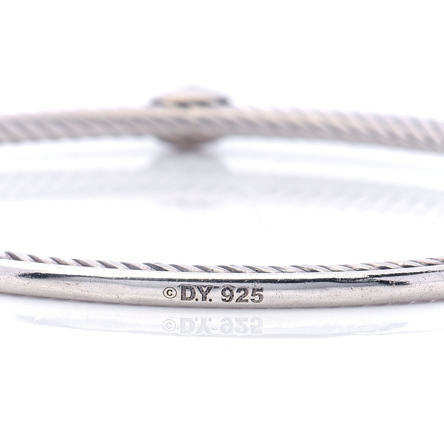 Sterling Silver Pave Diamond 3mm Cable Wire Oval Bangle