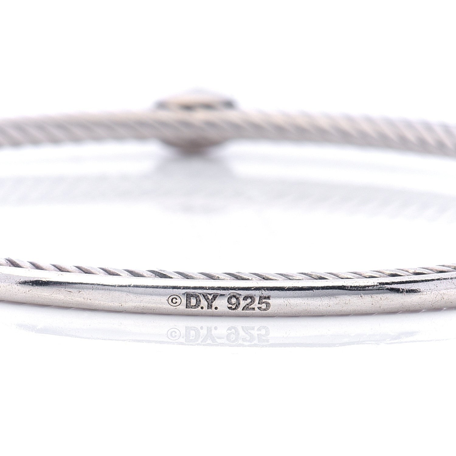 David Yurman Sterling Silver Pave Diamond 3mm Cable Wire Oval Bangle 4 of 5