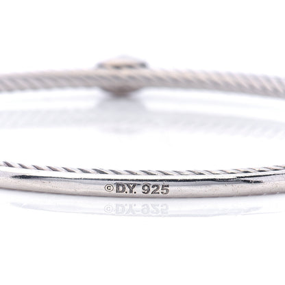 David Yurman Sterling Silver Pave Diamond 3mm Cable Wire Oval Bangle 4 of 5