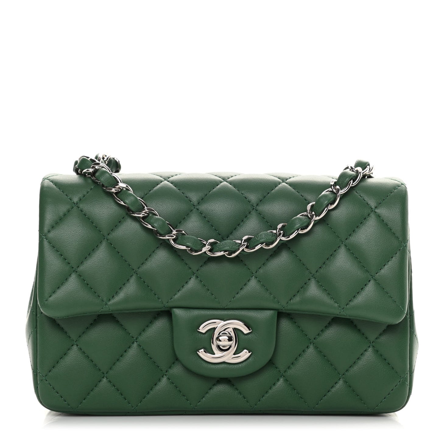 Lambskin Quilted Mini Rectangular Flap Green