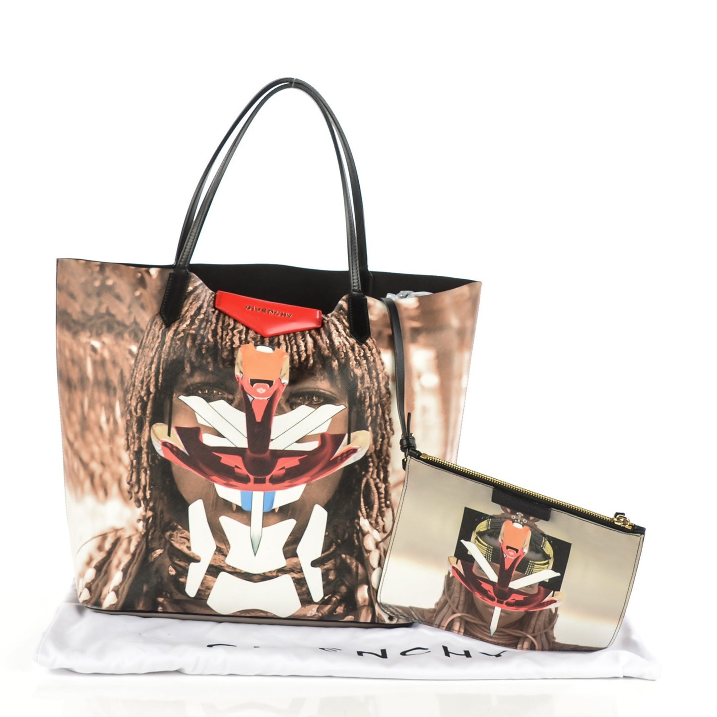 Textured Coated Canvas Tribal Girl Print Large Antigona Tote Multicolor