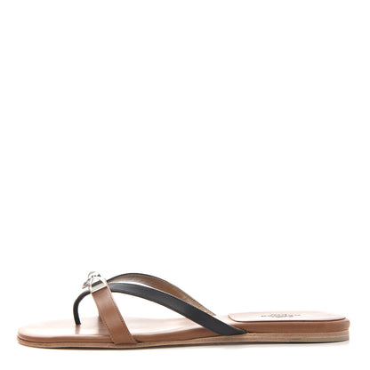 Hermes Calfskin Corfou Sandals 37 Naturel Black 1 of 10