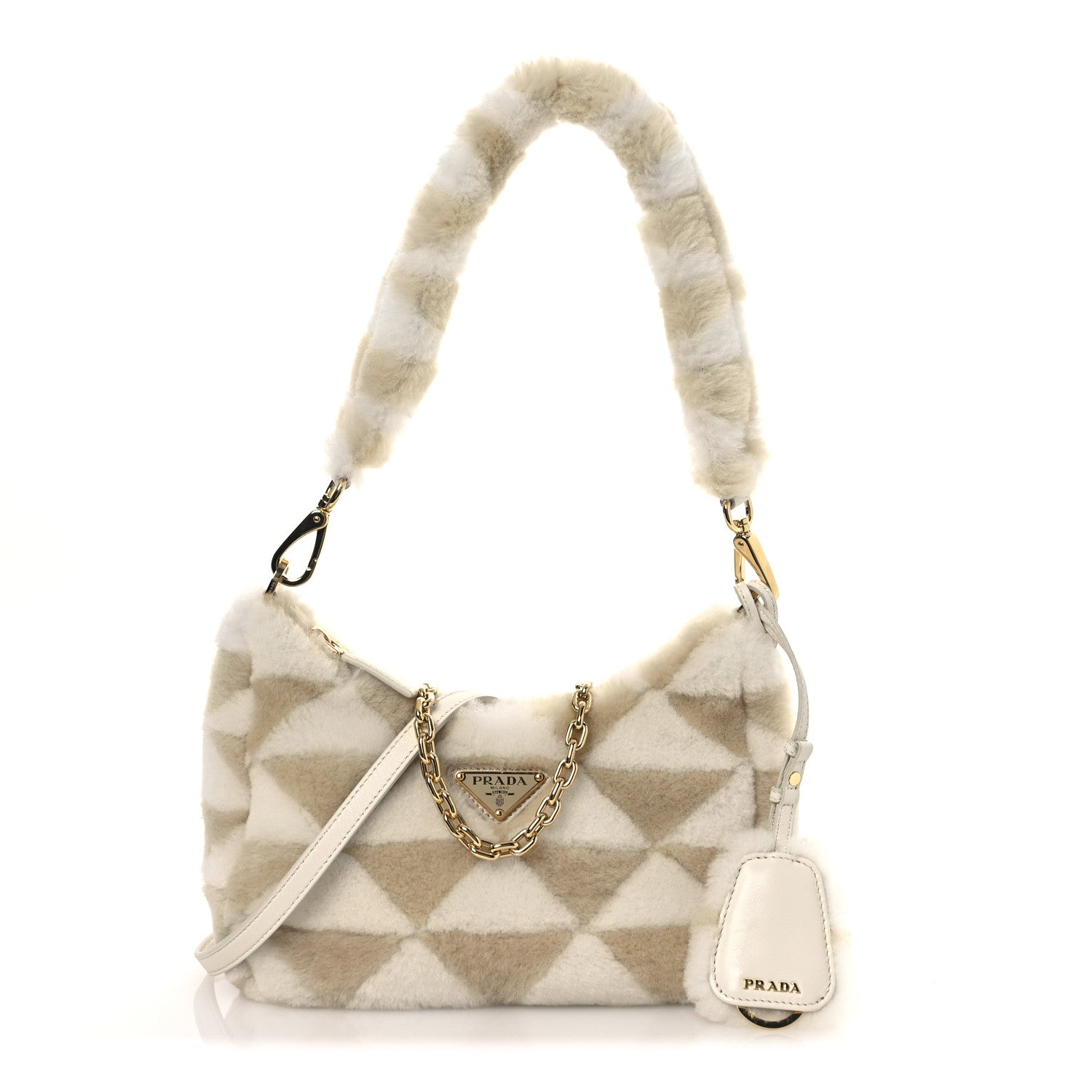 Prada Montone Shearling Nappa Mini Re-Edition Shoulder Bag Ecru White 1 of 10