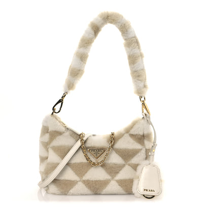 Prada Montone Shearling Nappa Mini Re-Edition Shoulder Bag Ecru White 1 of 10
