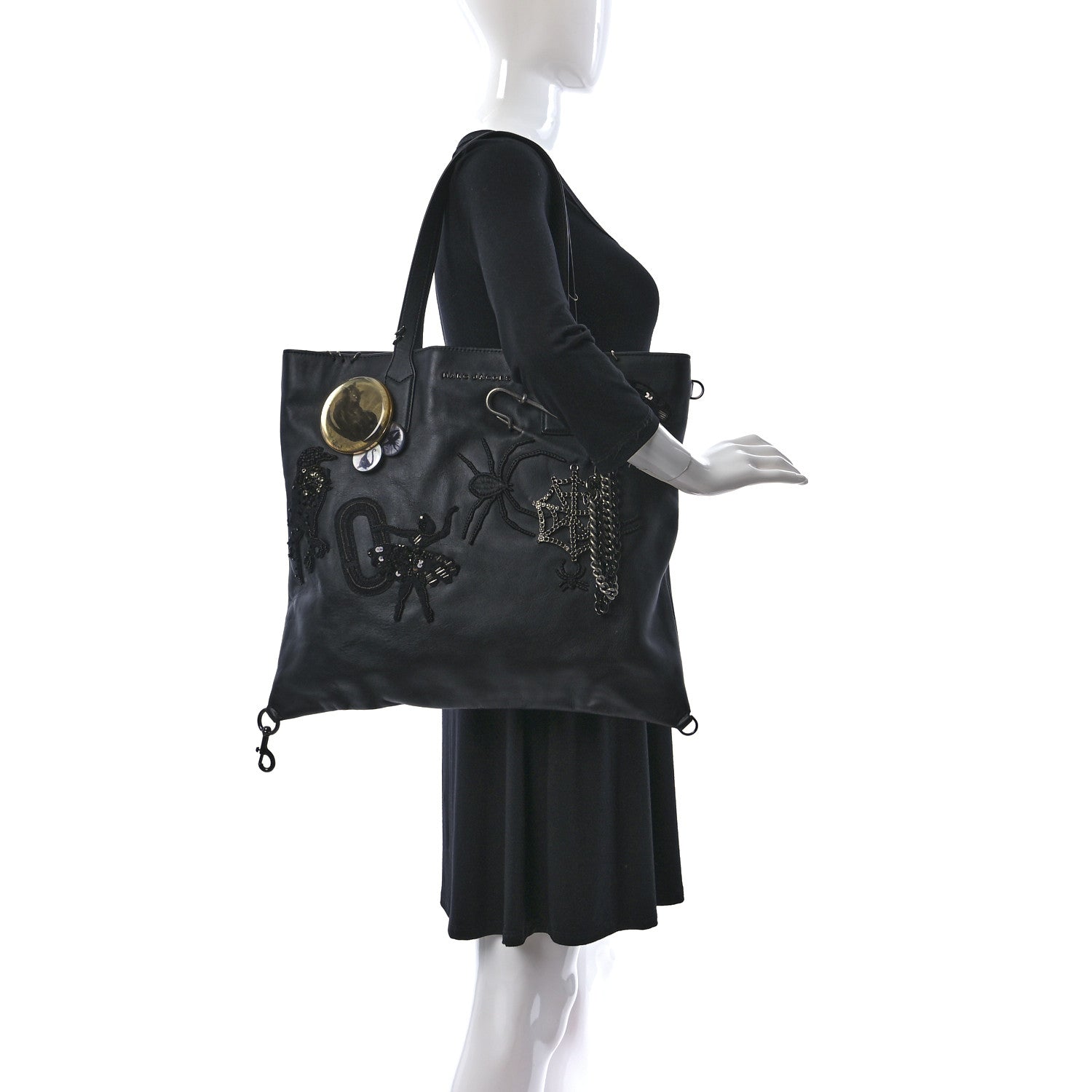Marc Jacobs Calfskin Large Wingman Badges Shopping Tote Black 2 of 12