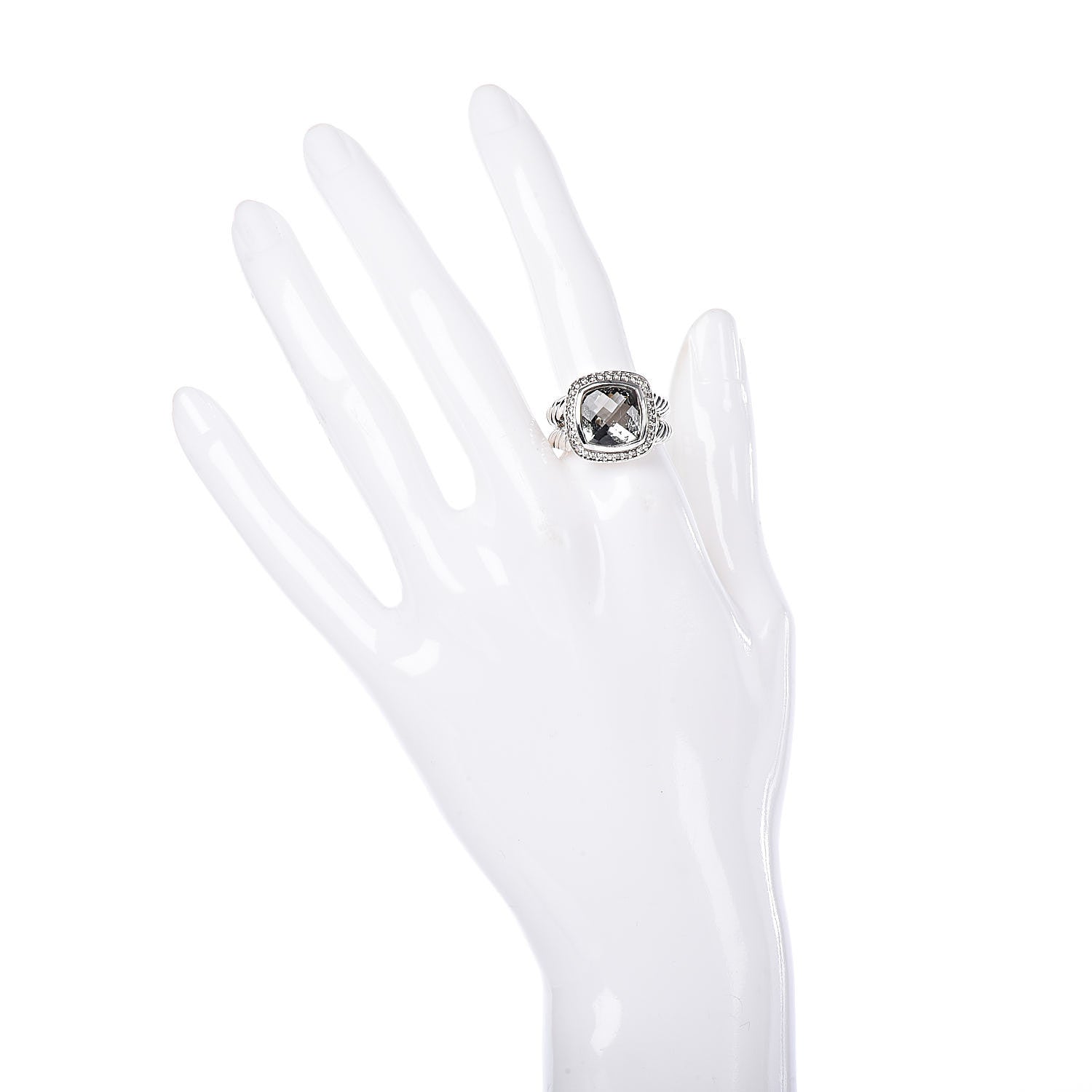 David Yurman Sterling Silver Diamond Prasiolite 11mm Albion Ring 57 8 2 of 5