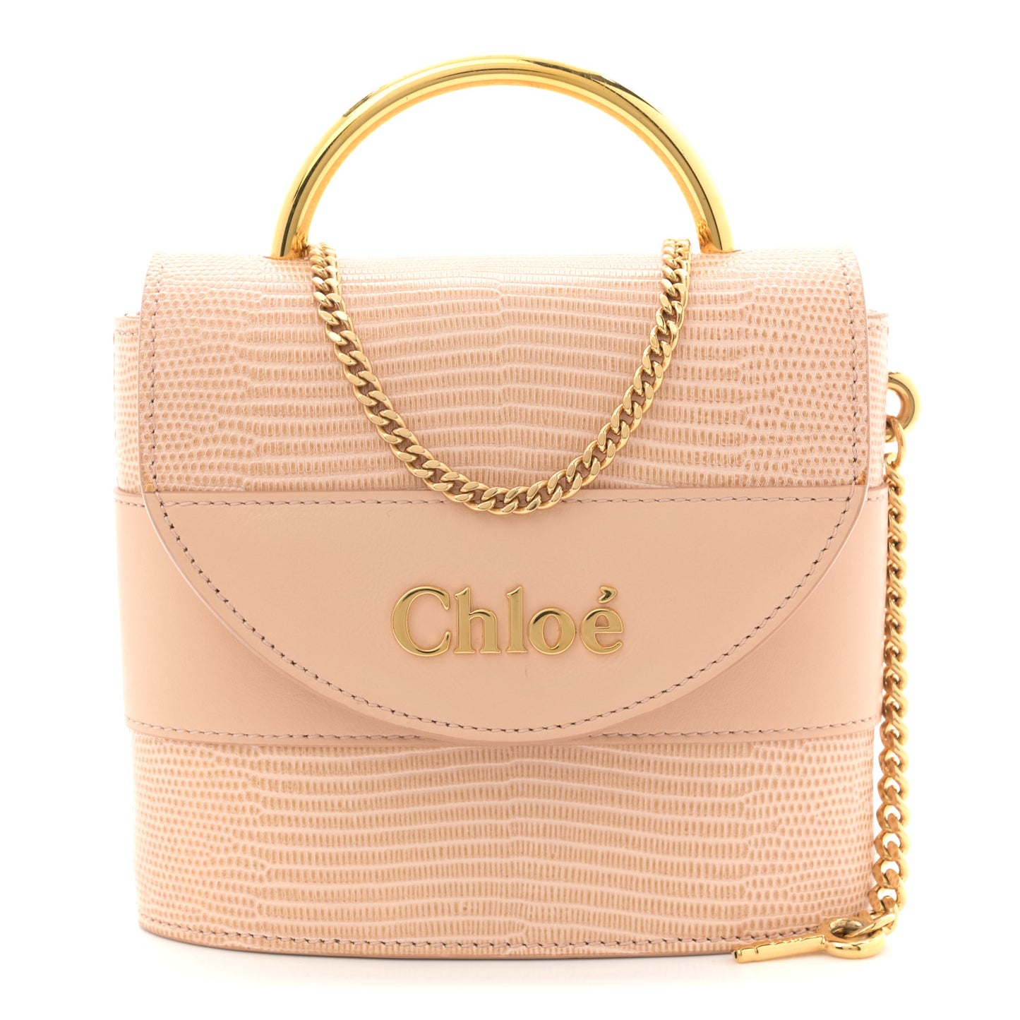Calfskin Lizard Embossed Small Aby Lock Delicate Pink