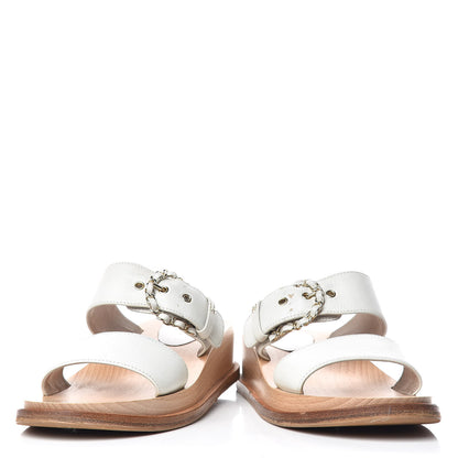 Chanel Calfskin Wood Buckle Sandals 40 White 6 of 11