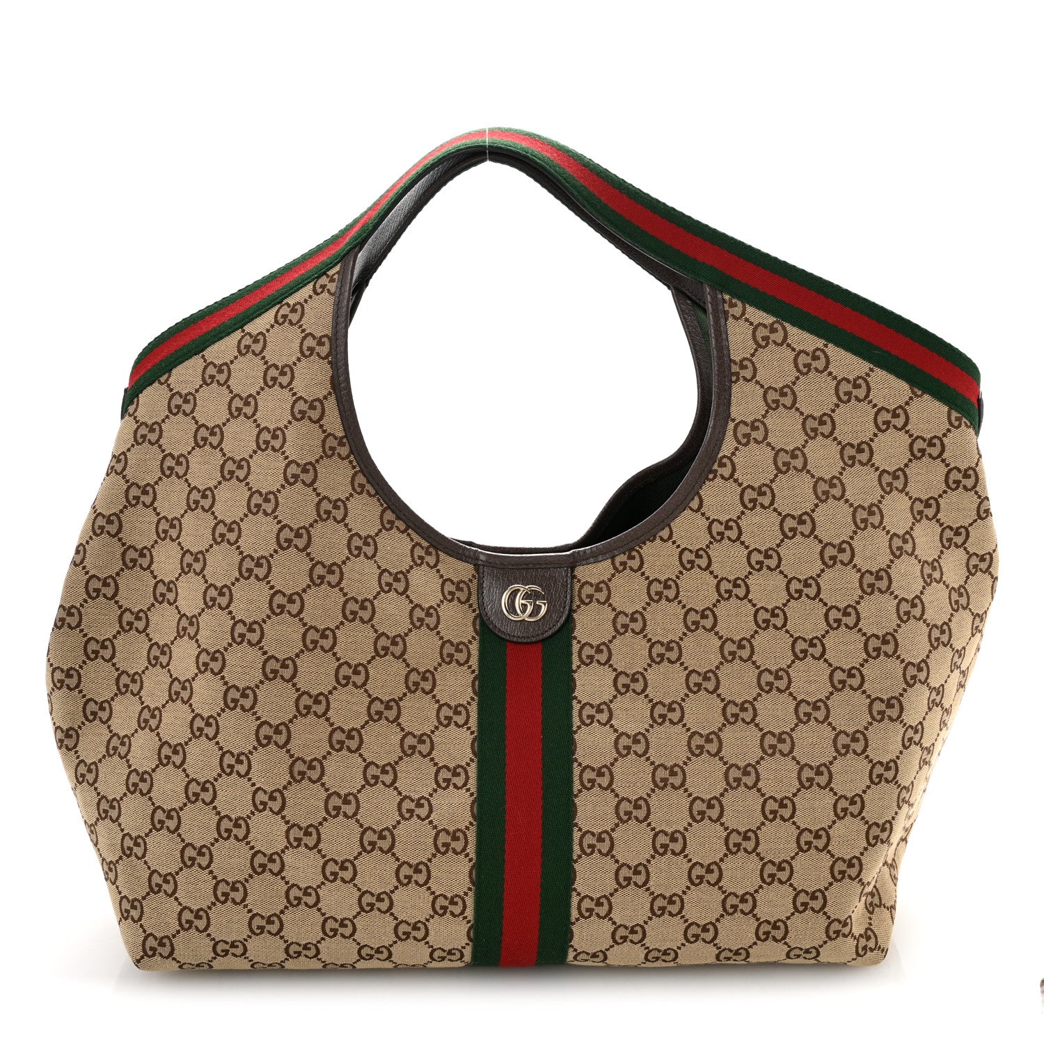 Gucci GG Monogram Web Large Giglio Tote Beige Brown 1 of 10