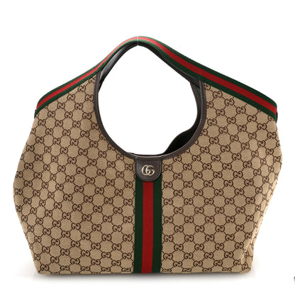 Gucci GG Monogram Web Large Giglio Tote Beige Brown 1 of 10