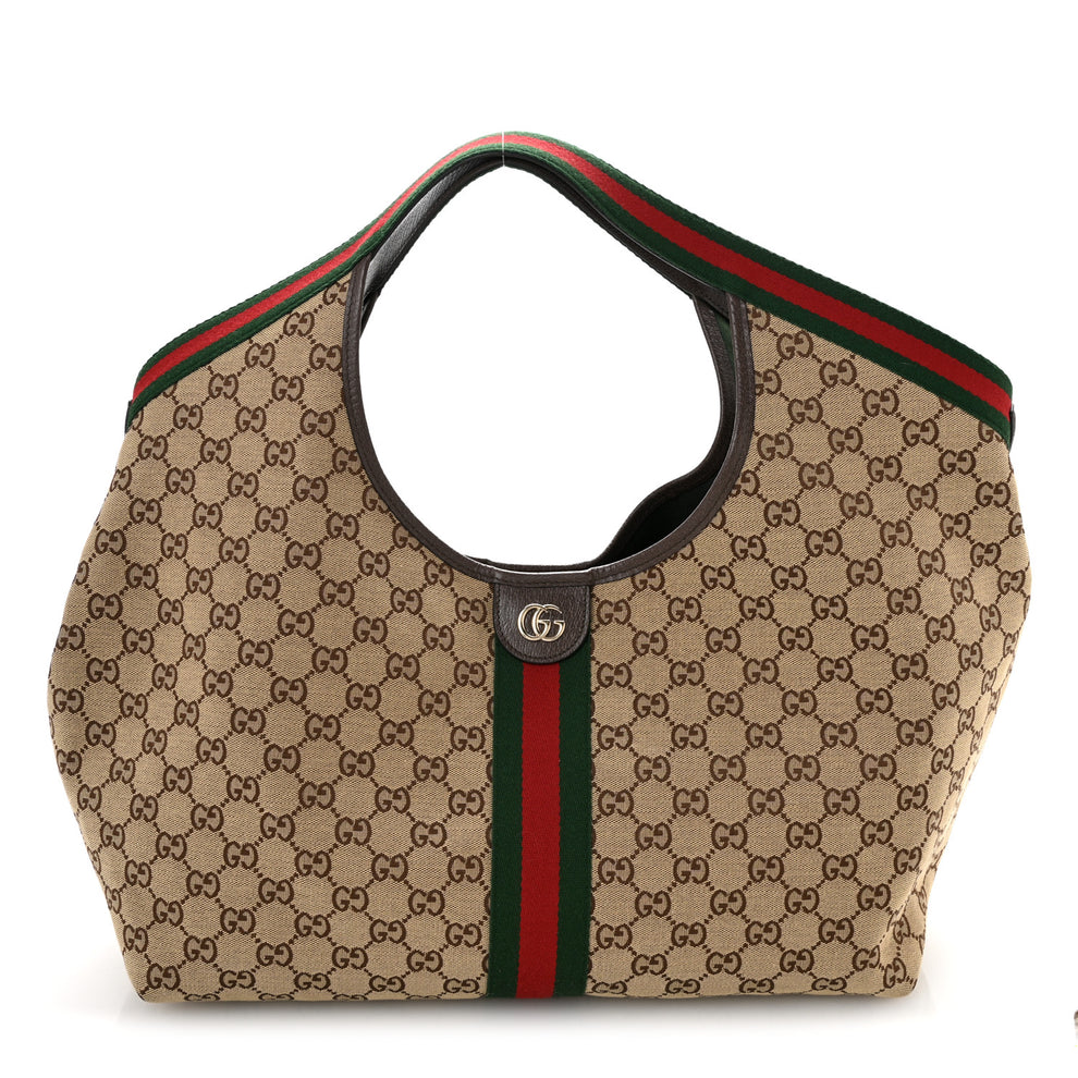 Gucci GG Monogram Web Large Giglio Tote Beige Brown 1885761 – FASHIONPHILE