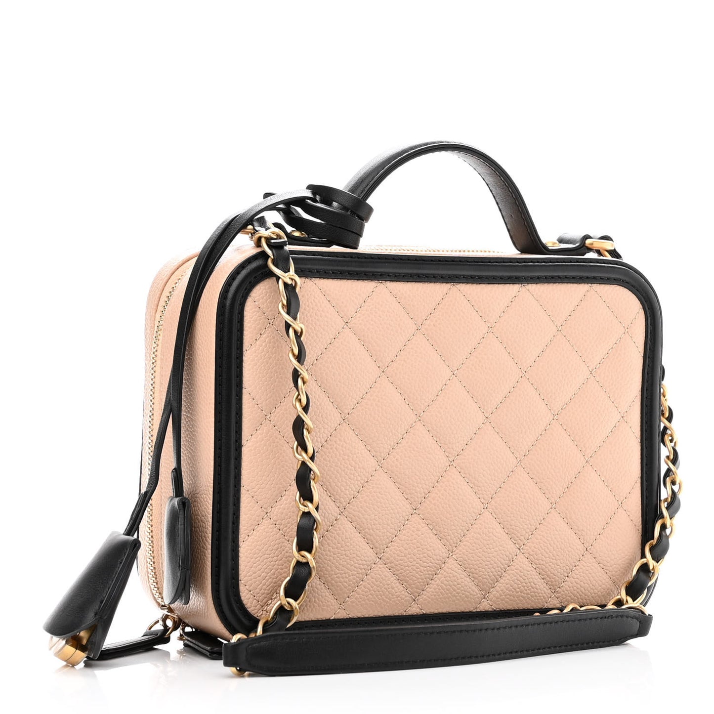 Caviar Quilted Medium CC Filigree Vanity Case Beige Black
