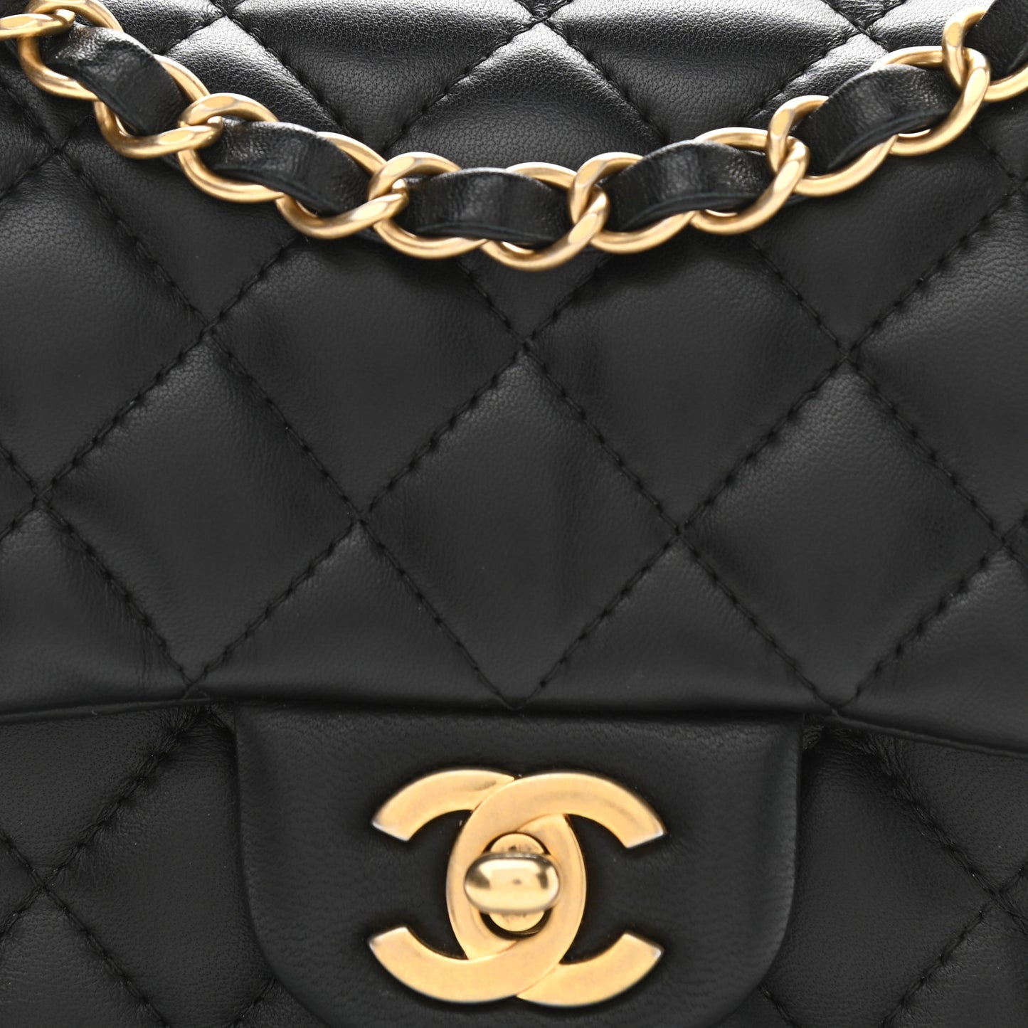 Lambskin Quilted Mini Square Flap Black