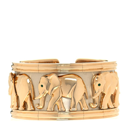 Cartier 18K Yellow Gold Emerald Elephant Cuff Bracelet 1 of 4