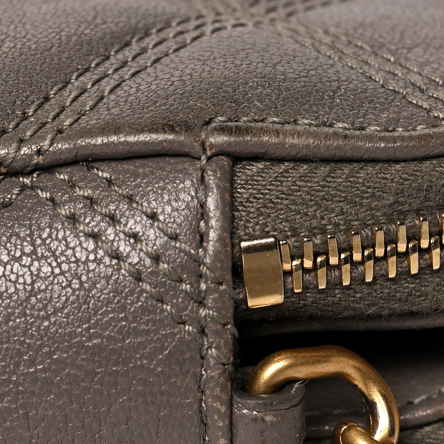 Grained Lambskin Quilted Mini Becky Double Zip Bag Taupe