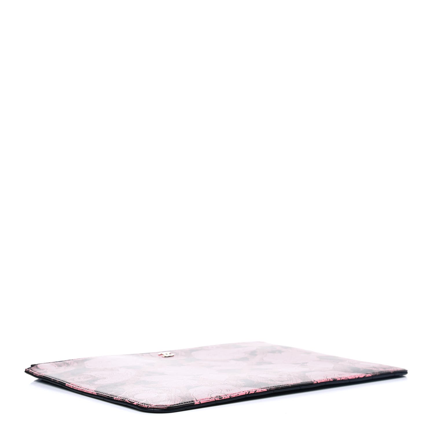 Chanel Coated Canvas Lambskin Quilted Large Camellia Cosmetic Case Pink Black 3 of 5