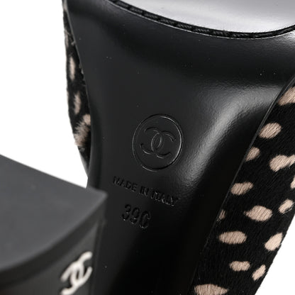 Chanel Pony Hair Lambskin Patent Calfskin Cap Toe Mules 39 Black White Green 7 of 10