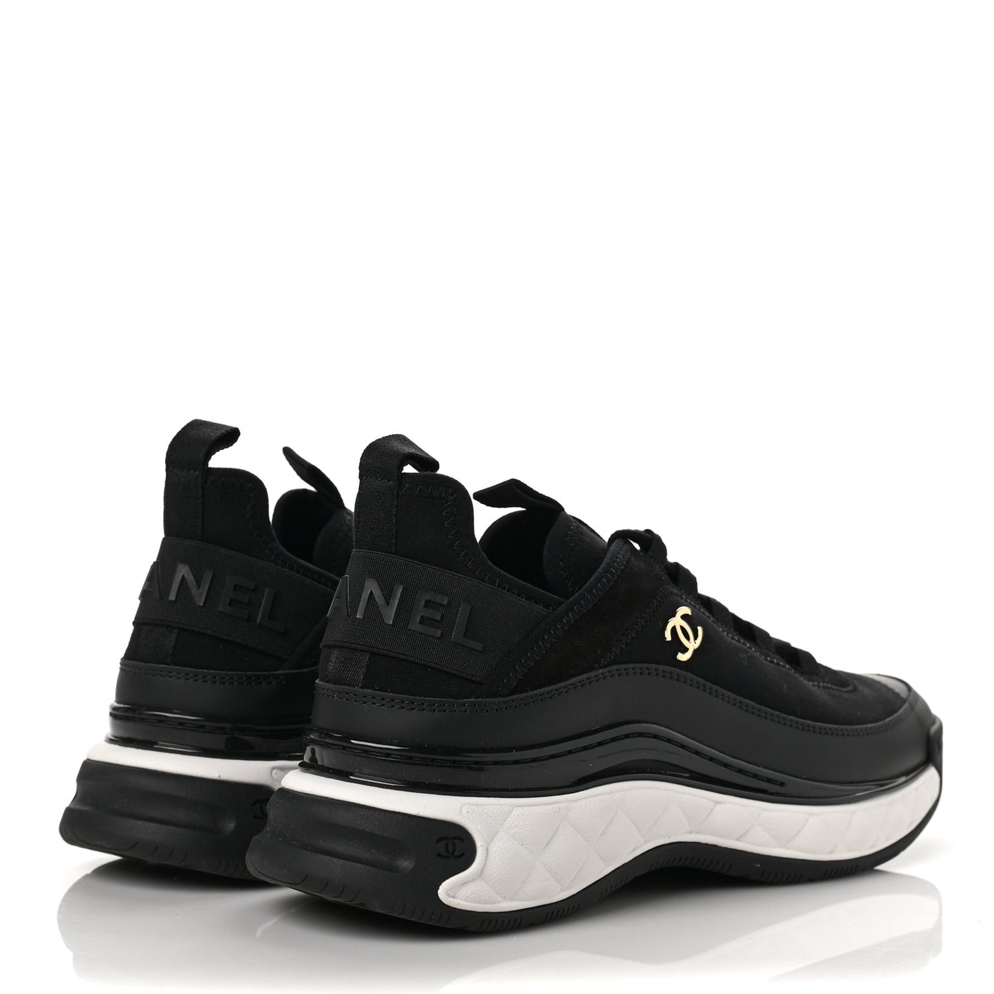 Velvet Calfskin Mixed Fibers CC Sneakers 38.5 Black
