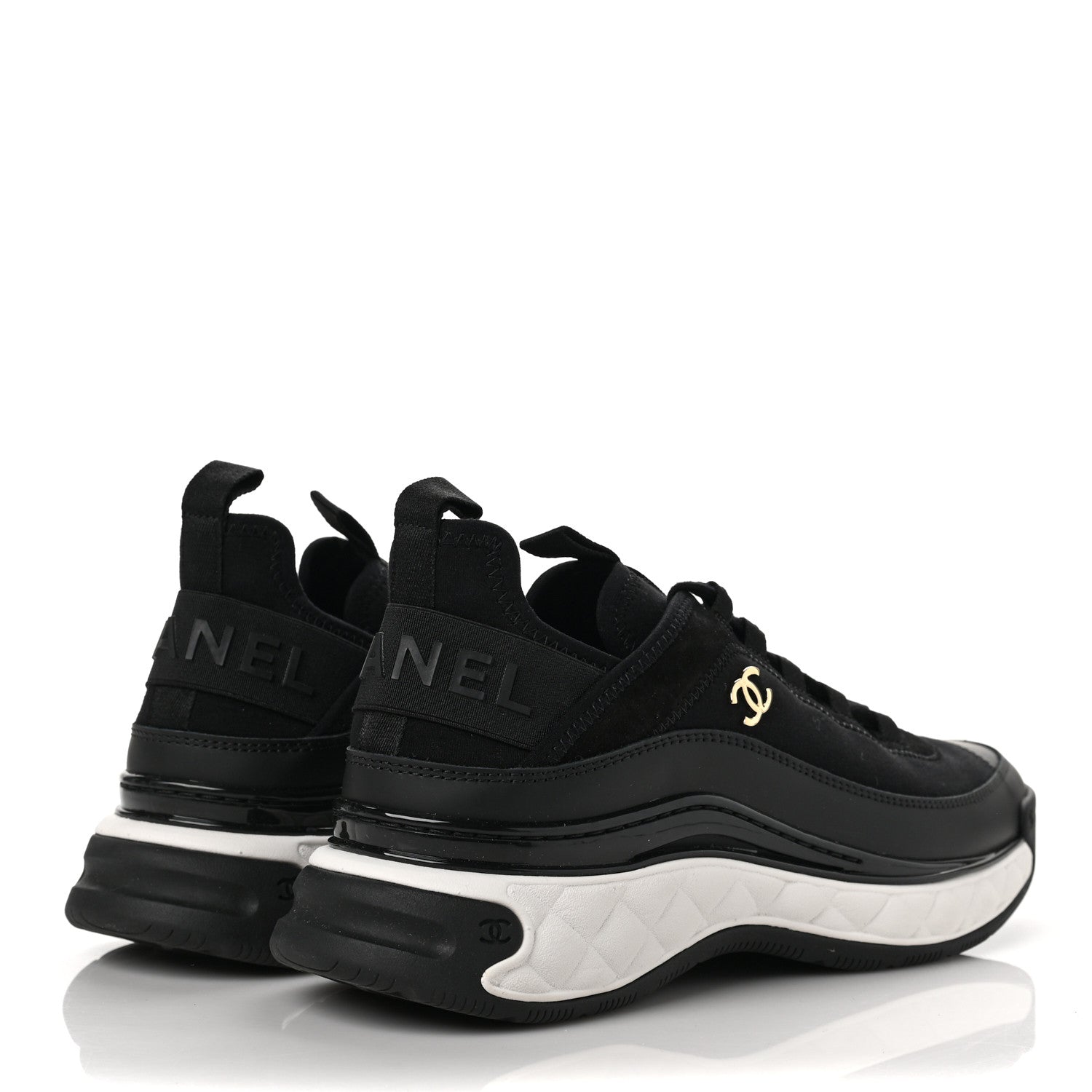 Chanel Velvet Calfskin Mixed Fibers CC Sneakers 38.5 Black 4 of 9