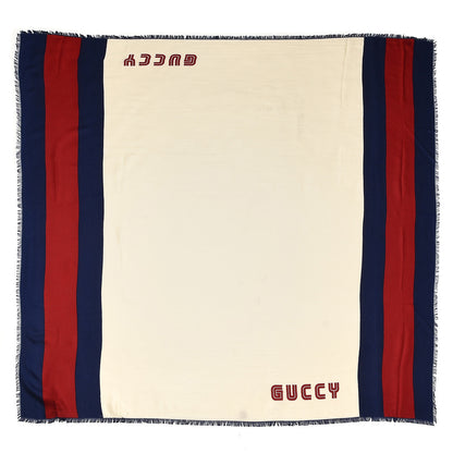 Gucci X SEGA Silk Modal Web GUCCY Scarf Ivory Blue Red 1 of 5
