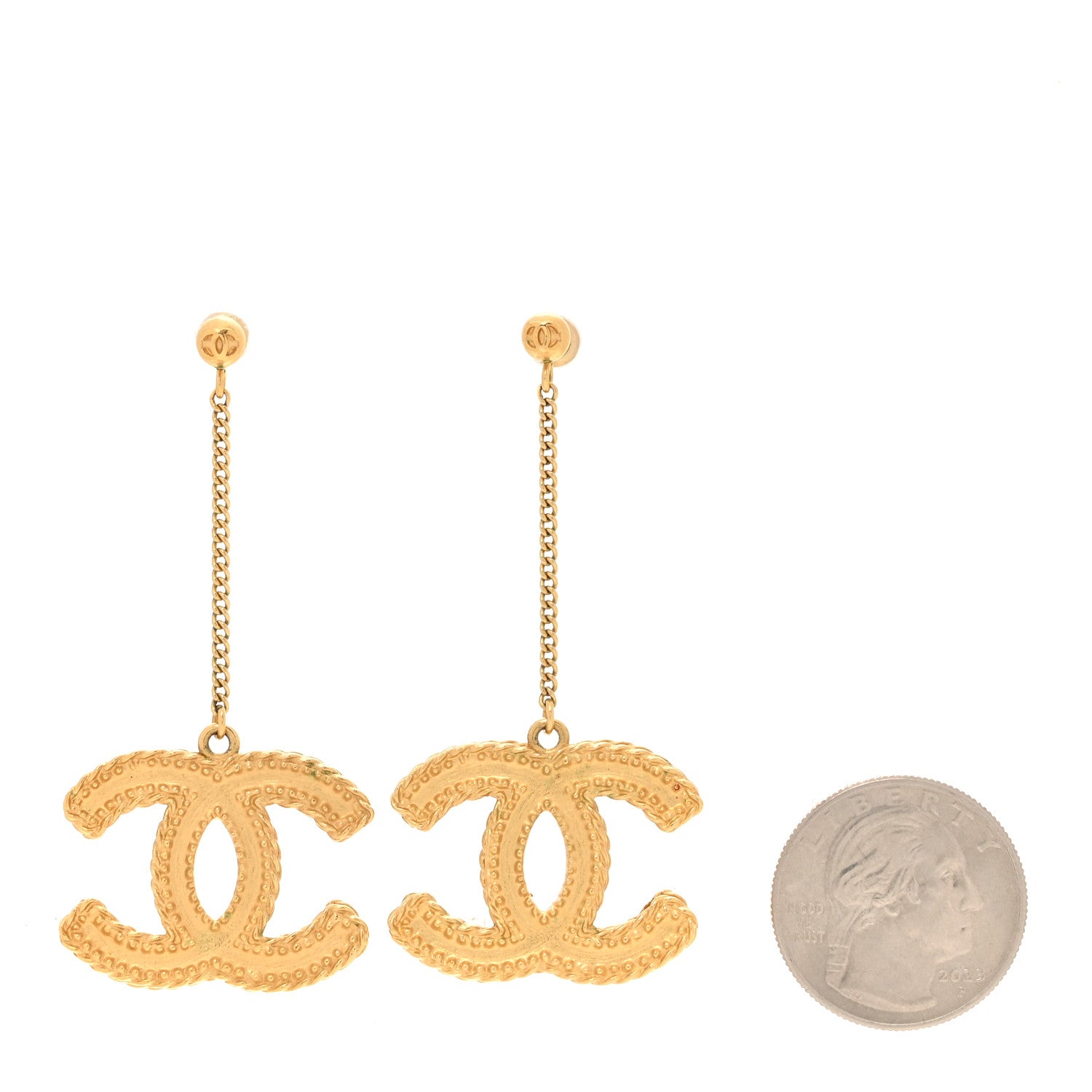 Chanel CC Drop Earrings Matte Gold 2 of 5