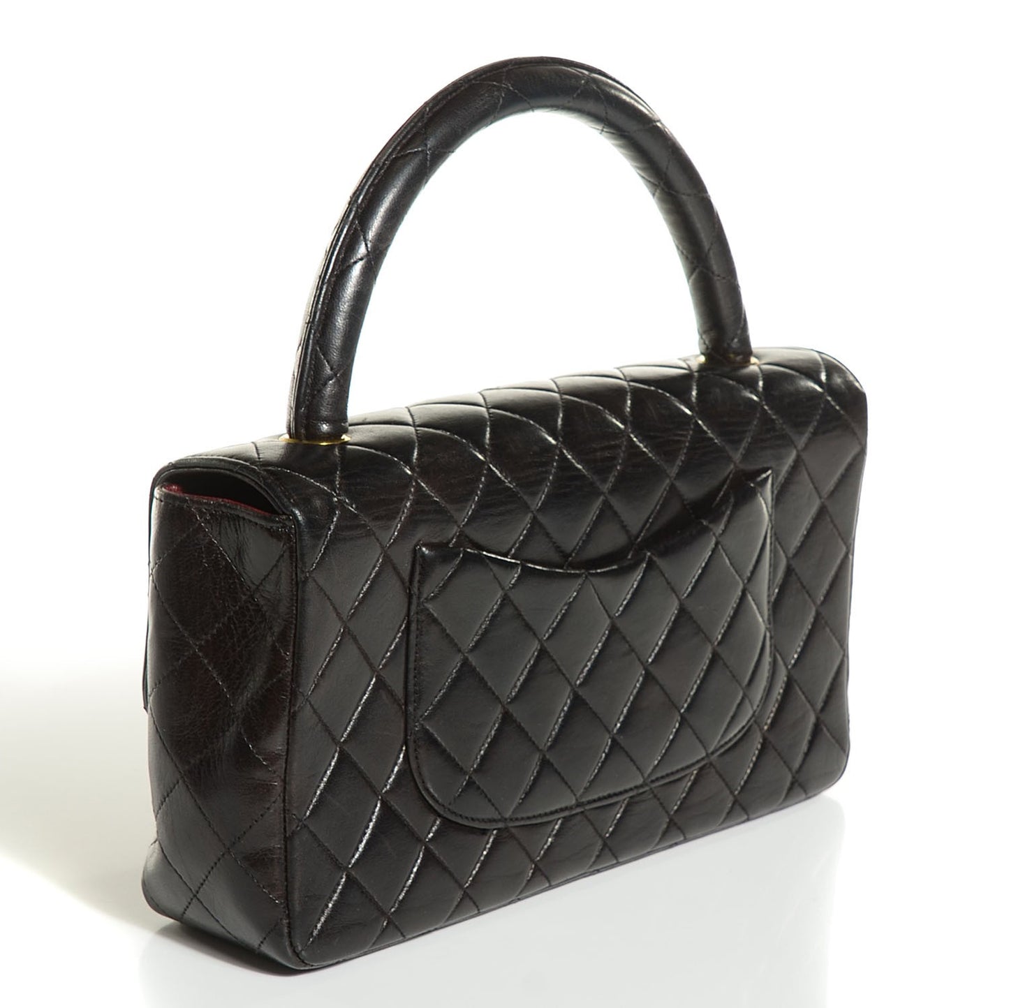 Lambskin Quilted Medium Rectangular Kelly Flap Bag Black