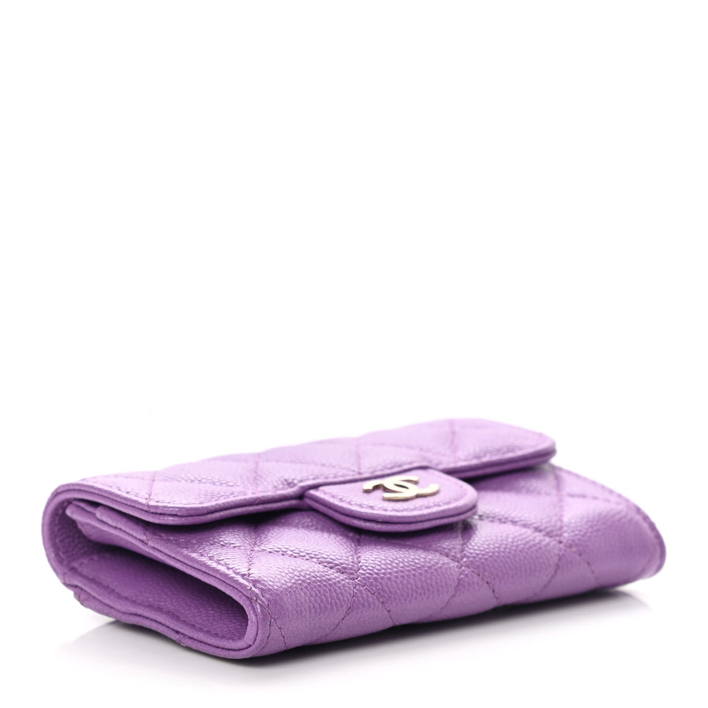 Caviar Quilted Flap Card Holder Wallet Purple