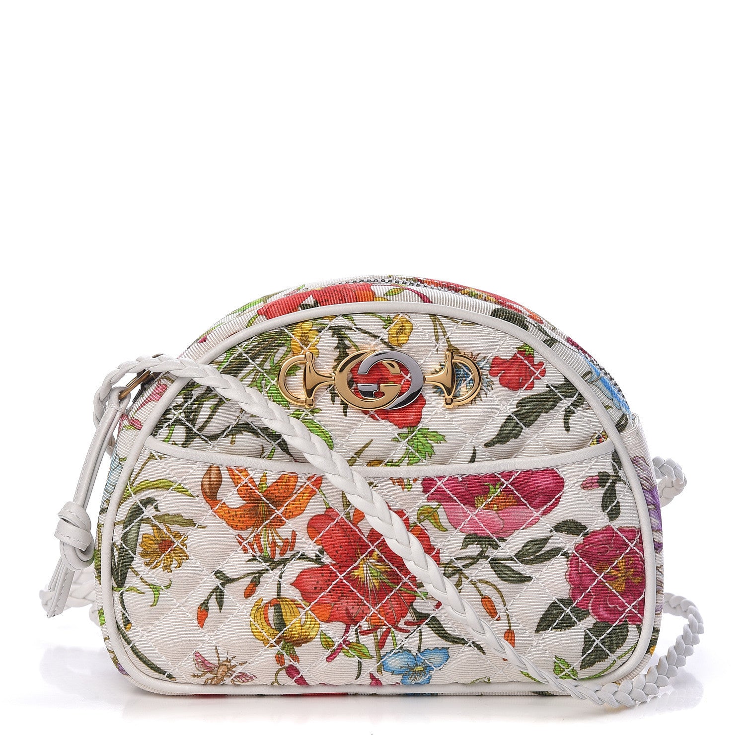 Gucci Canvas Flora Floral Trapuntata Mini Zumi Dome Shoulder Bag White 1 of 10