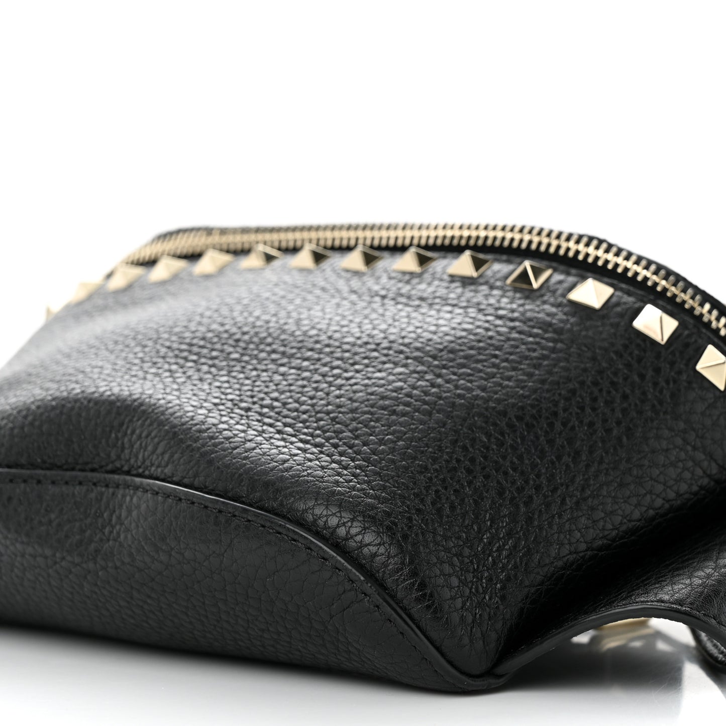 Grainy Calfskin Rockstud Belt Bag Black