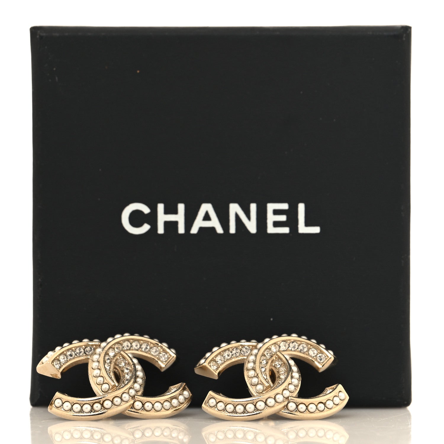 Chanel Crystal Pearl Chain Mania CC Earrings Gold 5 of 5