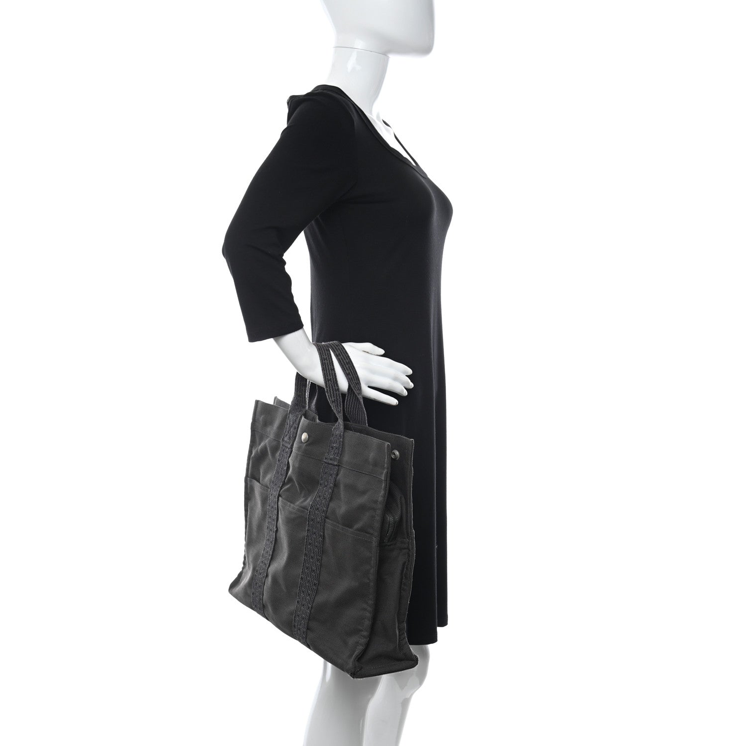 Hermes Canvas Herline Tote MM Grey 2 of 12