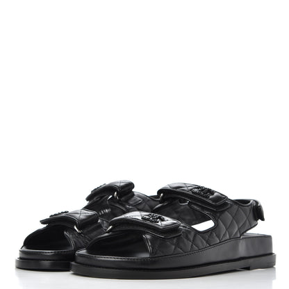 Chanel Lambskin Velcro Dad Sandals 41 Black 3 of 13