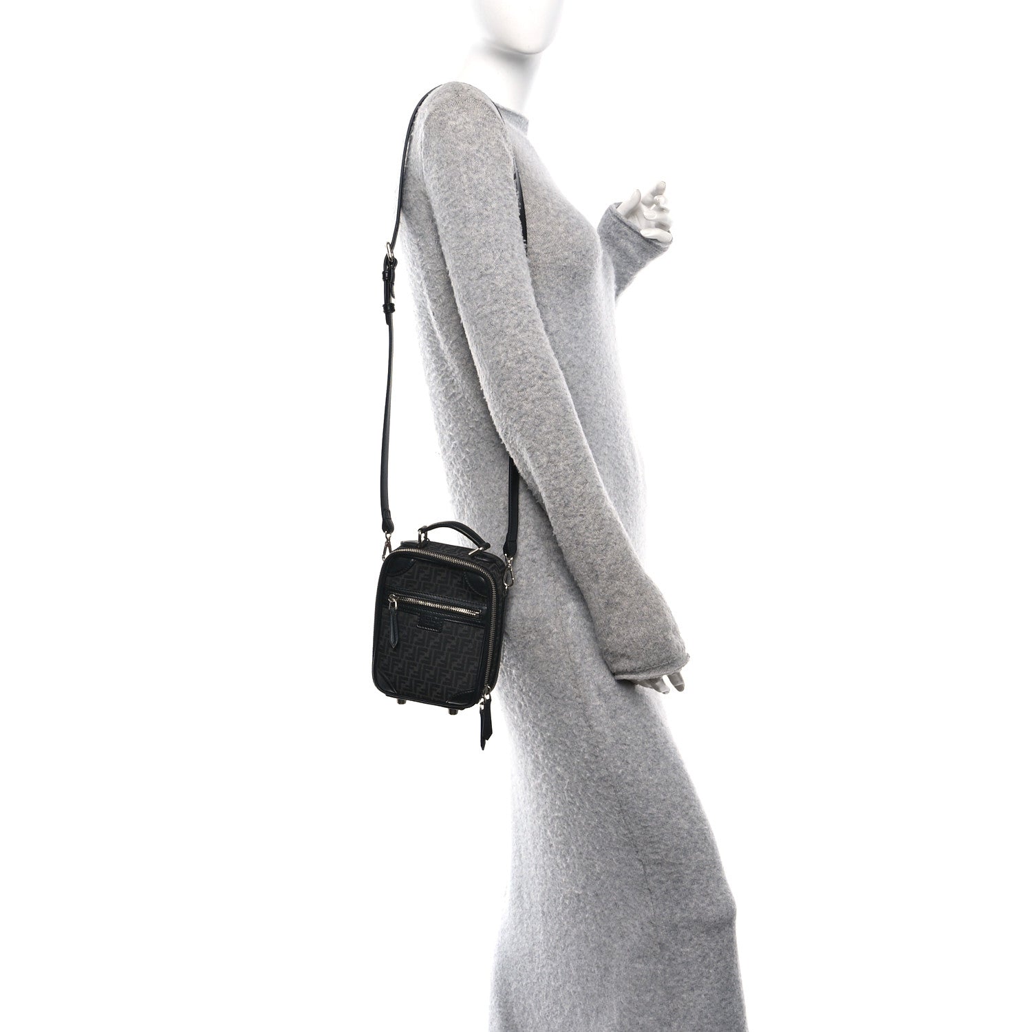 Fendi Recycled Fabric Jacquard Vitello Astro Micro FF Mini Trolley Bag Asfalto Black 2 of 9