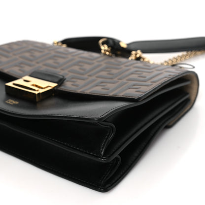 Fendi Vitello Liberty Bi-Color FF 1974 Embossed Chain Strap Kan U Shoulder Bag Black Maya 10 of 11