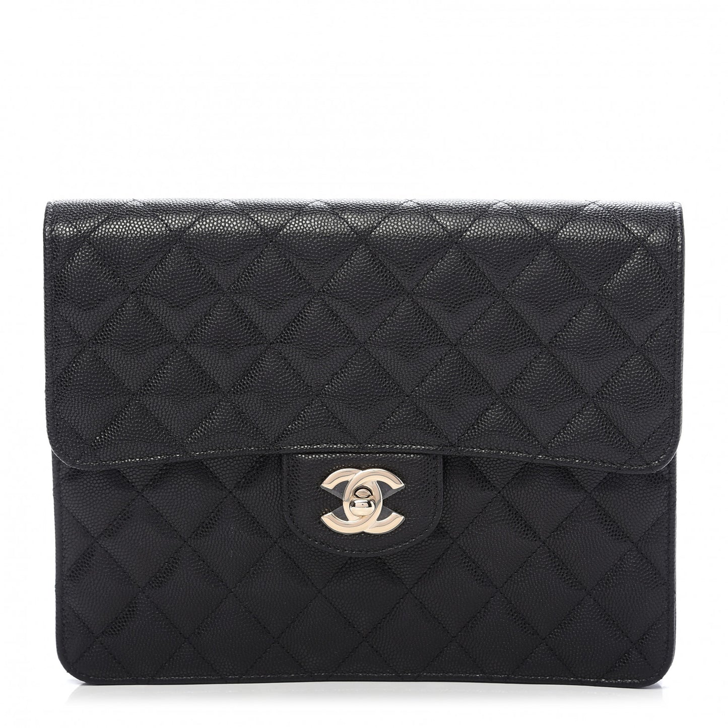 Caviar Quilted Square Flap Clutch Black