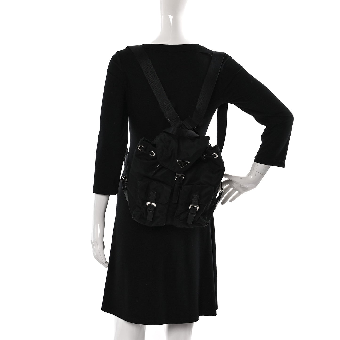 Tessuto Nylon Soft Calfskin Small Backpack Black